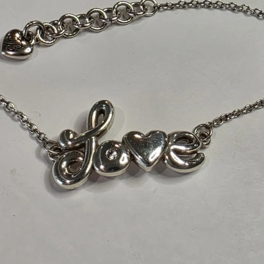 Brighton‎ Silver Plated Script Love Heart Charm Chain Bracelet